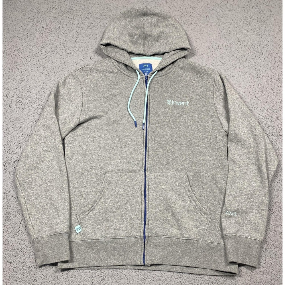 AWS Re:Invent Hoodie Mens Large Gray 2023 Official‎ Full Zip Fleece Sweatshirt